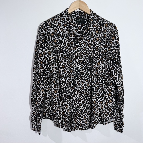 J. Crew Leopard Cotton/Linen Slim Perfect Shirt Long Sleeve Size 16 - Picture 6 of 12